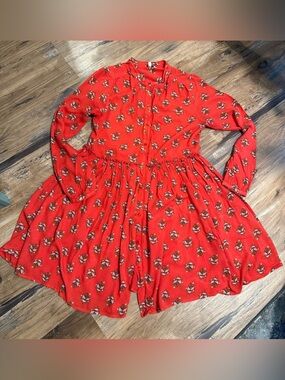 Lucky Brand Red Floral Long-Sleeve Casual Dress